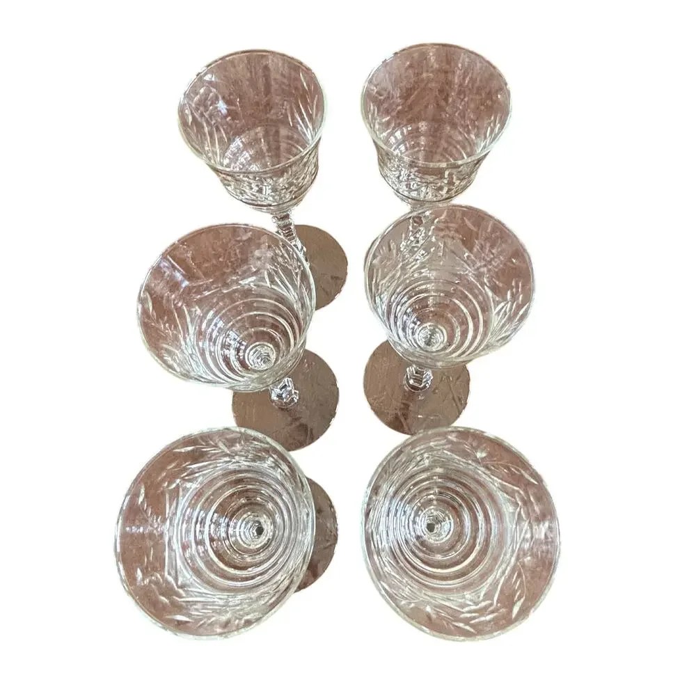Vintage Rock Sharpe Arctic Rose crystal wine glasses SET of 6 mid century era